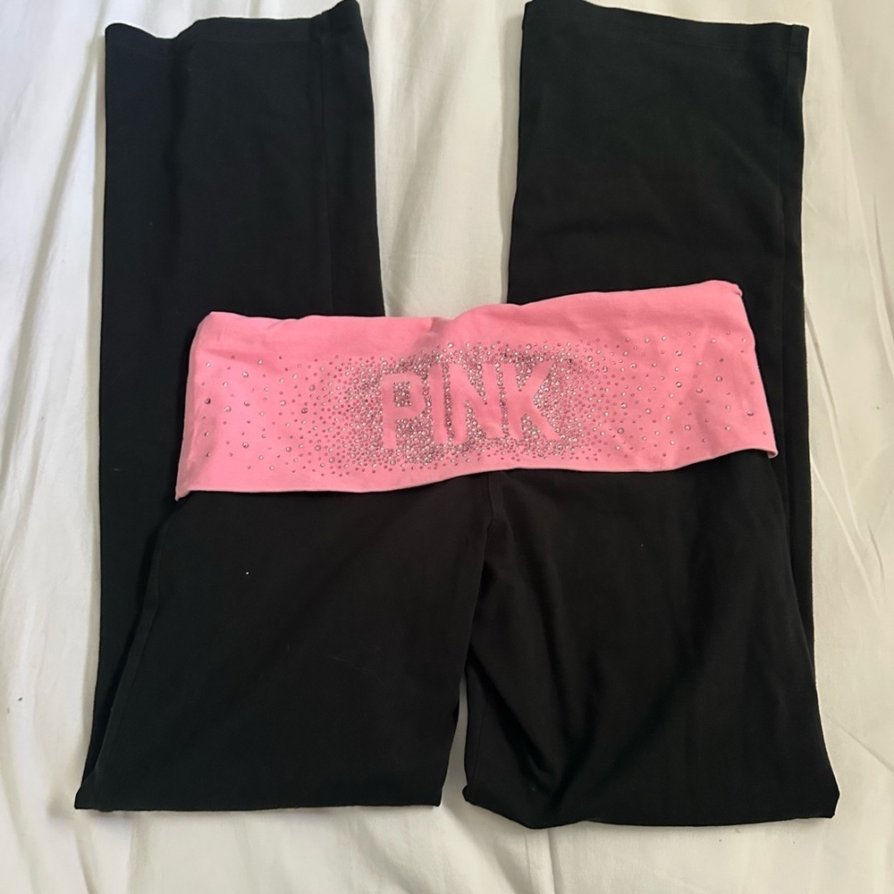 Y2K PINK Victoria's Secret Bling foldover Waist Flare Yoga Pants